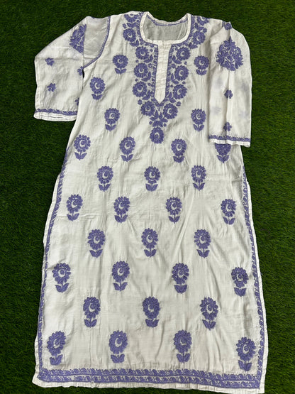 Lucknowi Chikankari White 'Ujaala' Chanderi Kurti-K50085