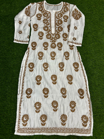 Lucknowi Chikankari White 'Ujaala' Chanderi Kurti-K10001