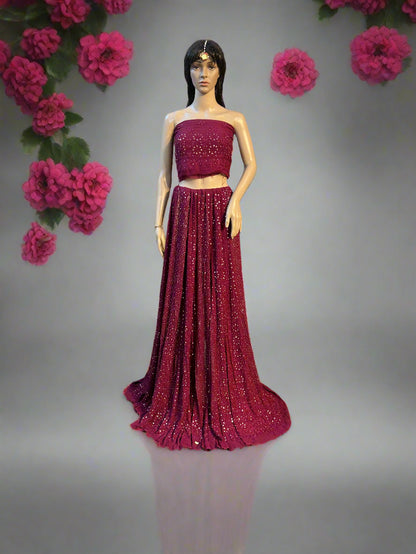 Lucknowi Chikankari Wine Viscose Lehenga-Blouse-Dupatta-PF200002