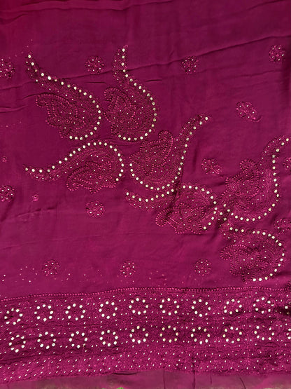 Lucknowi Chikankari Wine Viscose Lehenga-Blouse-Dupatta-PF200002