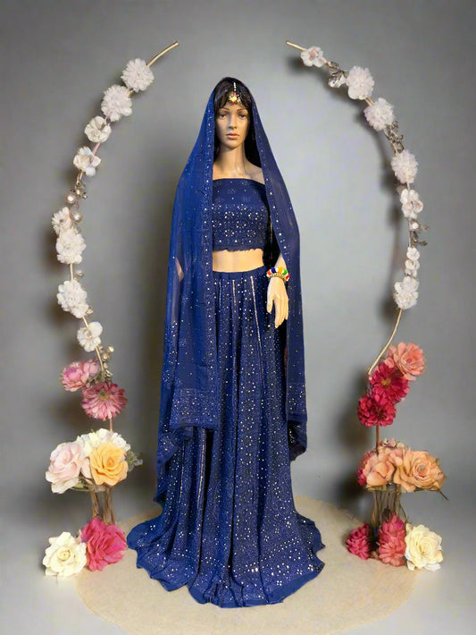 Lucknowi Chikankari Blue Viscose Lehenga-Blouse-Dupatta-PF200001