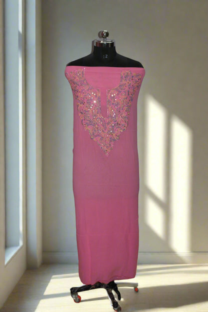 Lucknowi Chikankari Unstitched Pink Viscose Kurta Fabric-U10003