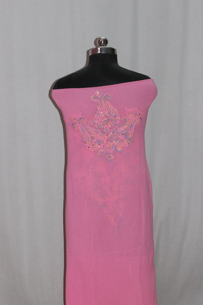 Lucknowi Chikankari Unstitched Pink Viscose Kurta Fabric-U10003