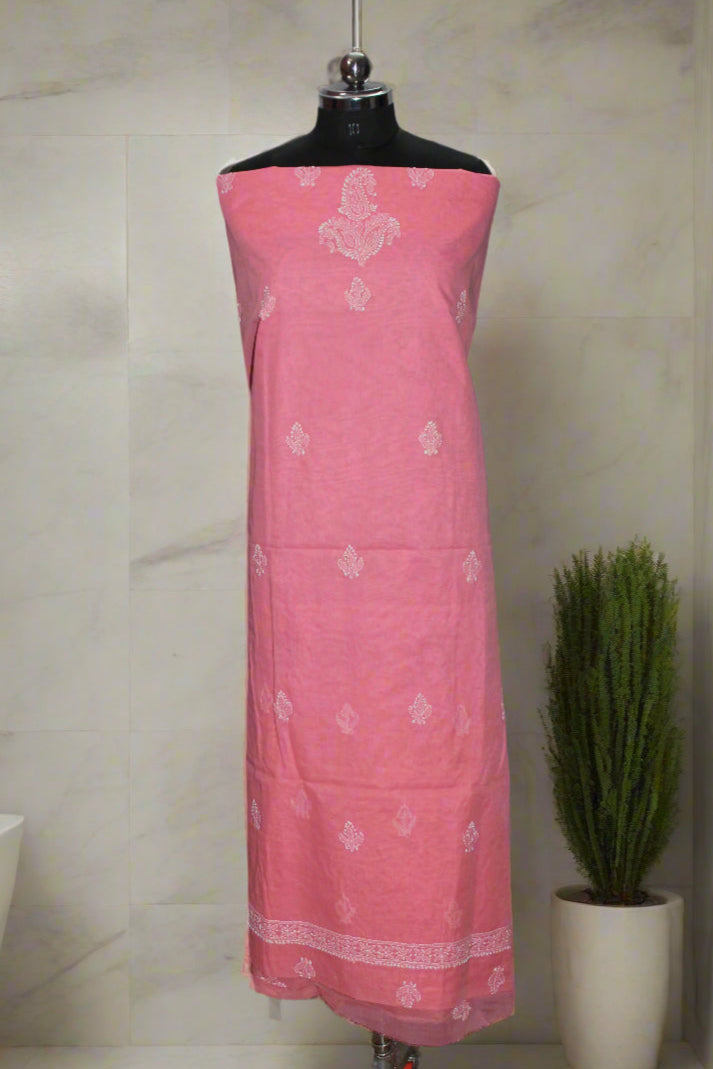 Lucknowi Chikankari Unstitched Pink Cotton kurta Bottom Fabric-U20002