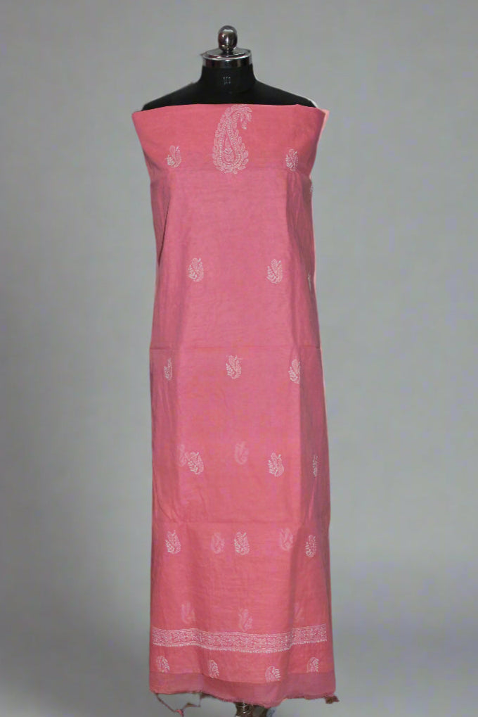 Lucknowi Chikankari Unstitched Pink Cotton Kurta Bottom Fabric-U20004