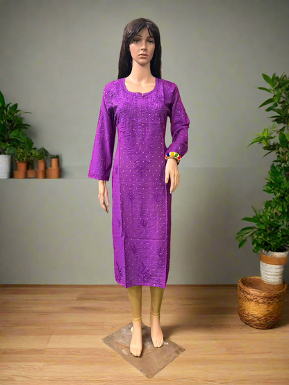 Lucknowi Chikankari Purple Chanderi Kurti-K000030