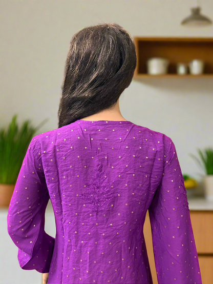 Lucknowi Chikankari Purple Chanderi Kurti-K000030