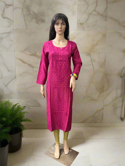 Lucknowi Chikankari Magenta Chanderi Kurti-K000036