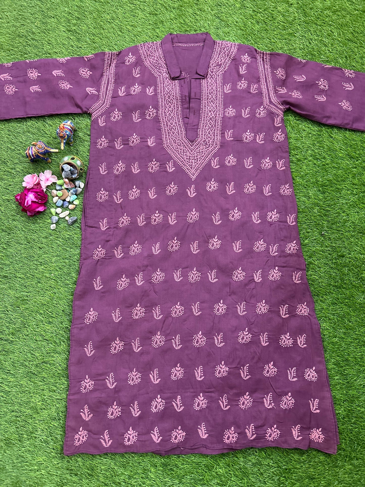 Lucknowi Chikankari Mauve Cotton Gents Kurta-GK00004