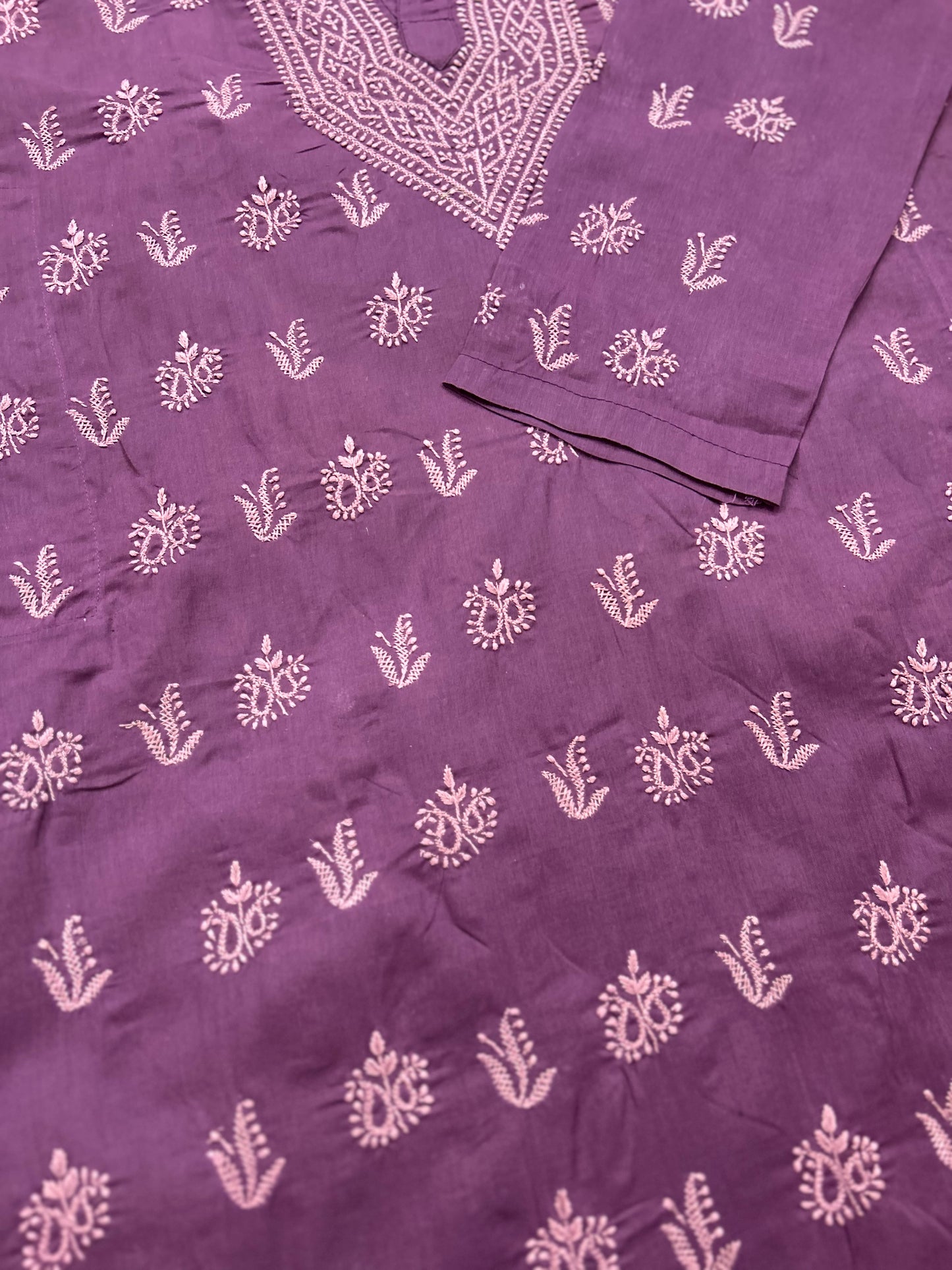 Lucknowi Chikankari Mauve Cotton Gents Kurta-GK00004