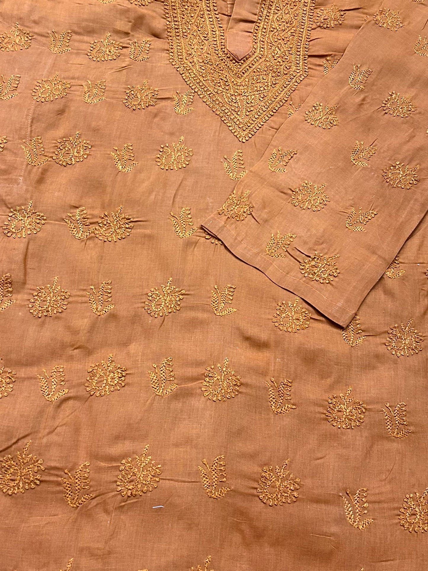 Lucknowi Chikankari Orange Cotton Gents Kurta-GK00001