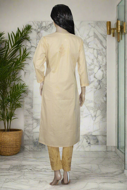 Lucknowi Chikankari Fawn Cotton Angrakha-K40010