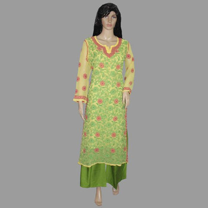Lucknowi Chikankari Yellow 'Sunehri' Georgette Kurti-K30021