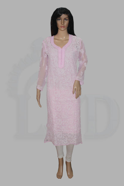 Lucknowi Chikankari Pink 'Shagufta' Georgette Kurti-K30011