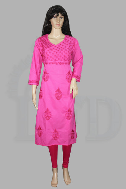 Lucknow Fashion Diary's Lucknowi Chikankari Pink 'Shagufta' Cotton Angrakha- K40025