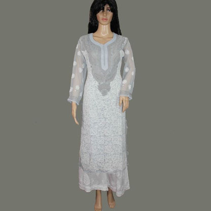 Lucknowi Chikankari Grey 'Dhoondhla' Georgette Kurti-K30017