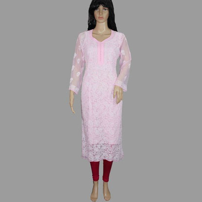 Lucknowi Chikankari Pink 'Shagufta' Georgette Kurti-K30016