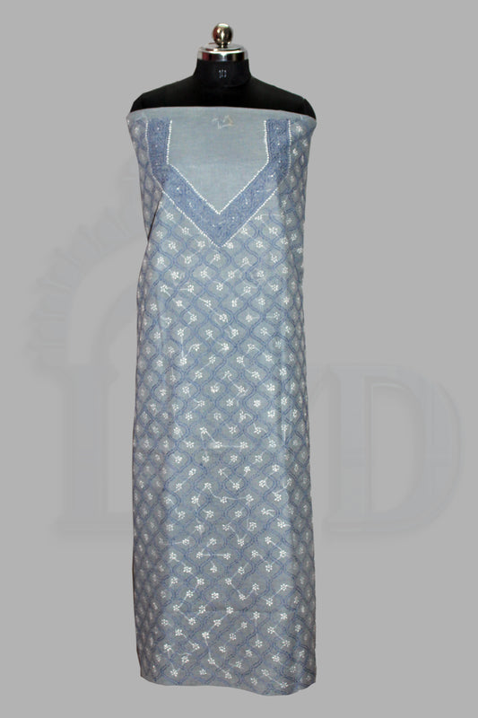 Lucknowi Chikankari Unstitched Grey Cotton Kurta-bottom Fabric-U20003