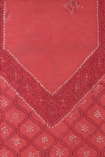 Lucknowi Chikankari Unstitched Coral Pink Cotton Kurta-Bottom Fabric-U20007