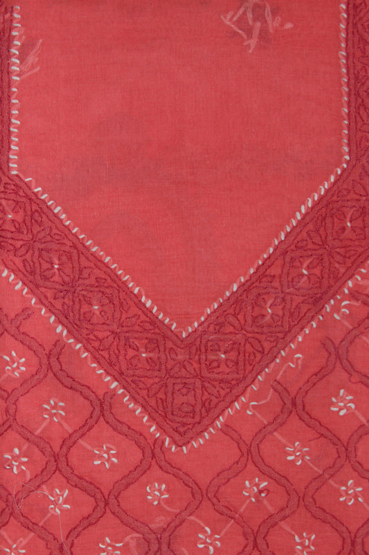 Lucknowi Chikankari Unstitched Coral Pink Cotton Kurta-Bottom Fabric-U20007