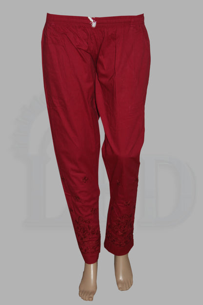 Lucknowi Chikankari Maroon Lycra Pant-BPt00007