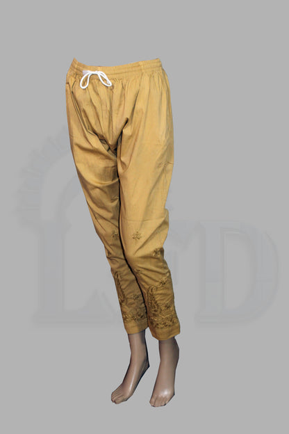 Lucknowi Chikankari Mustard Yellow Lycra Pant-BPt00001