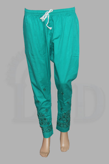 Lucknowi Chikankari Teal Green Lycra Pant-BPt00010