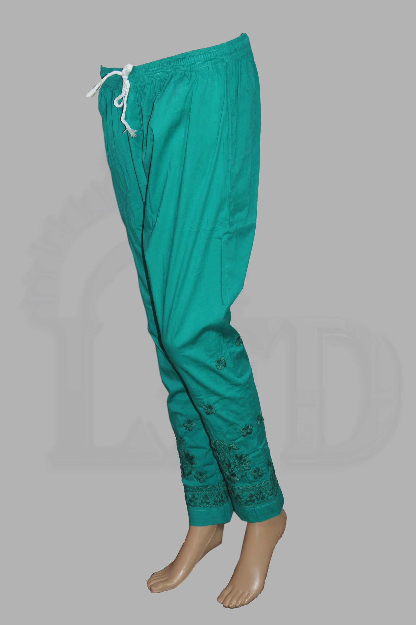 Lucknowi Chikankari Teal Green Lycra Pant-BPt00010