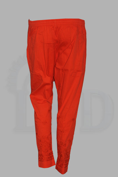 Lucknowi Chikankari Dark Orange Lycra Pant-BPt00008