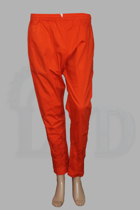 Lucknowi Chikankari Dark Orange Lycra Pant-BPt00005