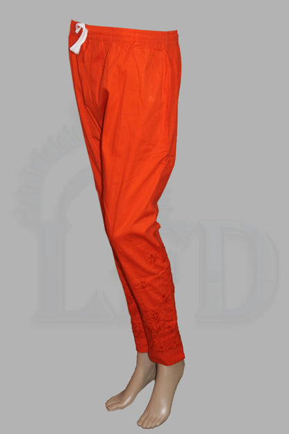 Lucknowi Chikankari Dark Orange Lycra Pant-BPt00005