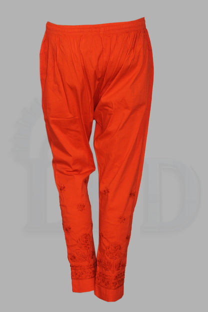 Lucknowi Chikankari Dark Orange Lycra Pant-BPt00005