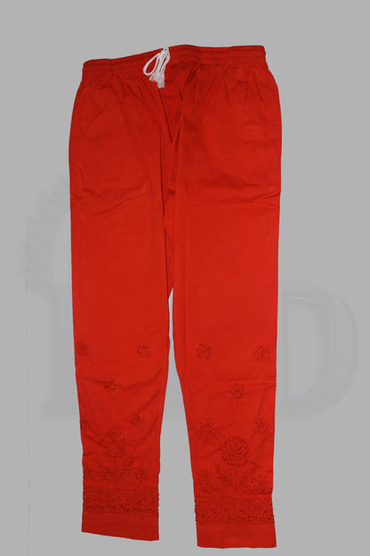 Lucknowi Chikankari Dark Orange Lycra Pant-BPt00005