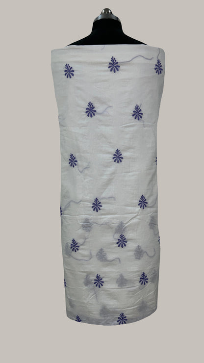 Lucknowi Chikankari Unstitched White Cotton Kurta-Bottom Fabric-U20012