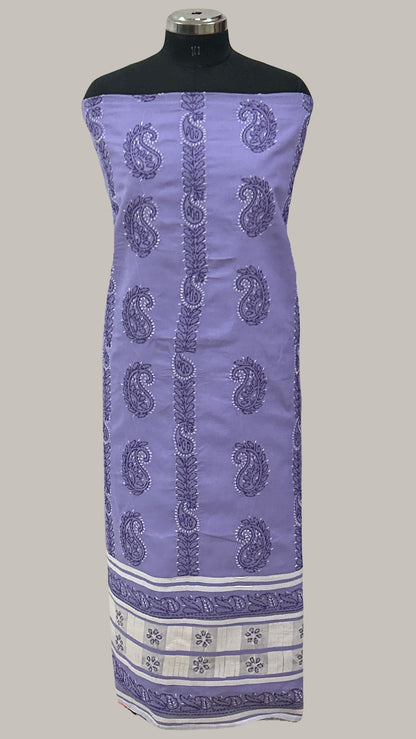 Lucknowi Chikankari Unstitched Purple Cotton Kurta-Bottom-Dupatta Fabric-U30003