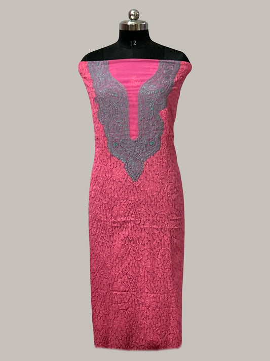 Lucknowi Chikankari Unstitched Pink Georgette Kurta Fabric-U10007