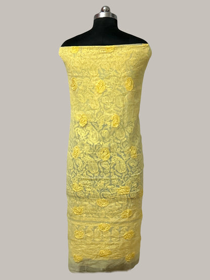 Lucknowi Chikankari Unstitched Yellow Georgette Kurta Fabric-U10010