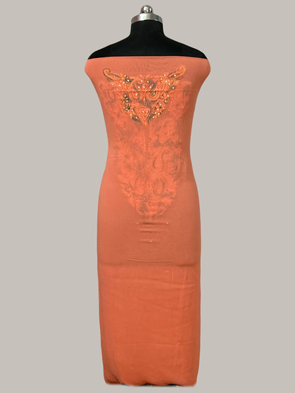Lucknowi Chikankari Unstitched Peach Viscose Kurta Fabric-U10020