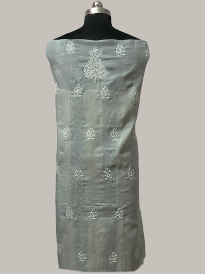 Lucknowi Chikankari Unstitched Grey Cotton Kurta Fabric-U10025