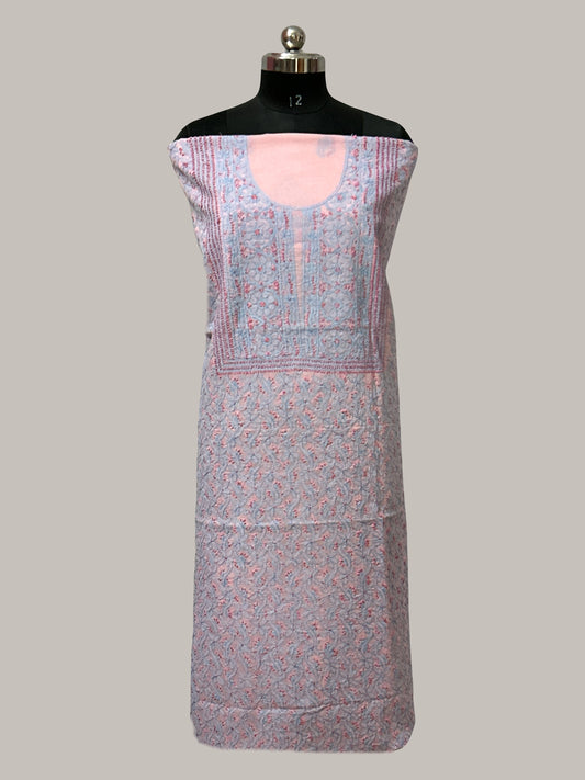 Lucknowi Chikankari Unstitched Light Pink Cotton Kurta Fabric-U10029