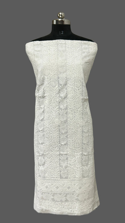 Lucknowi Chikankari Unstitched White Cotton Kurta Fabric-U10011