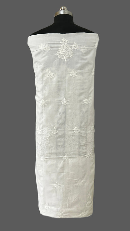 Lucknowi Chikankari Unstitched White Cotton Kurta Fabric-U10011