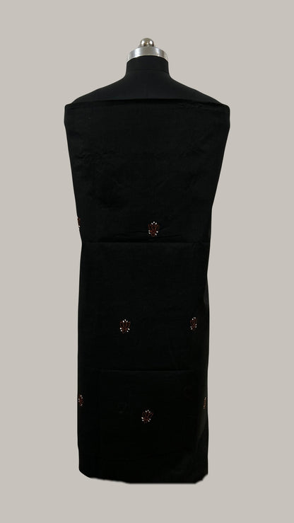 Lucknowi Chikankari Unstitched Black Cotton Kurta-Bottom-Dupatta Fabric-U30013