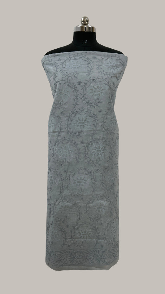 Lucknowi Chikankari Unstitched Grey Cotton kurta Bottom Fabric-U20009
