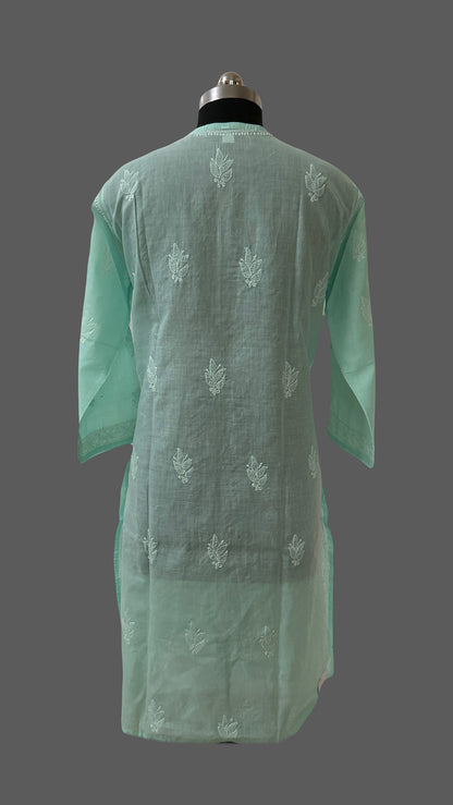 Lucknowi Chikankari Plus Size Green Cotton Kurti-Pl100004