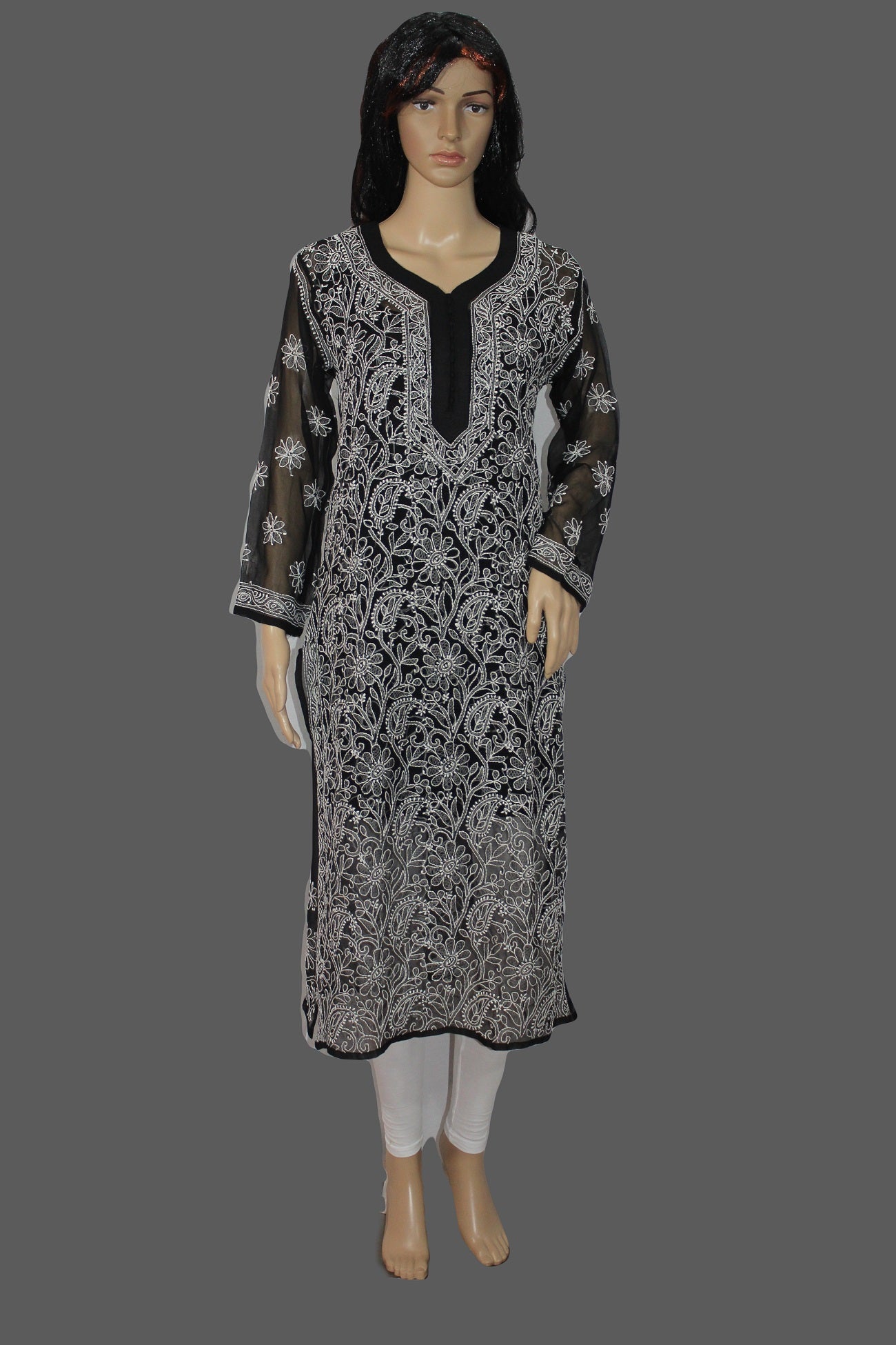 Lucknowi Chikankari Black 'Siah' Georgette Kurti-K30053