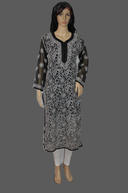 Lucknowi Chikankari Black 'Siah' Georgette Kurti-K30053