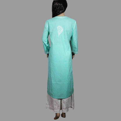 Lucknowi Chikankari Semi Green Cotton Angrakha-K60004