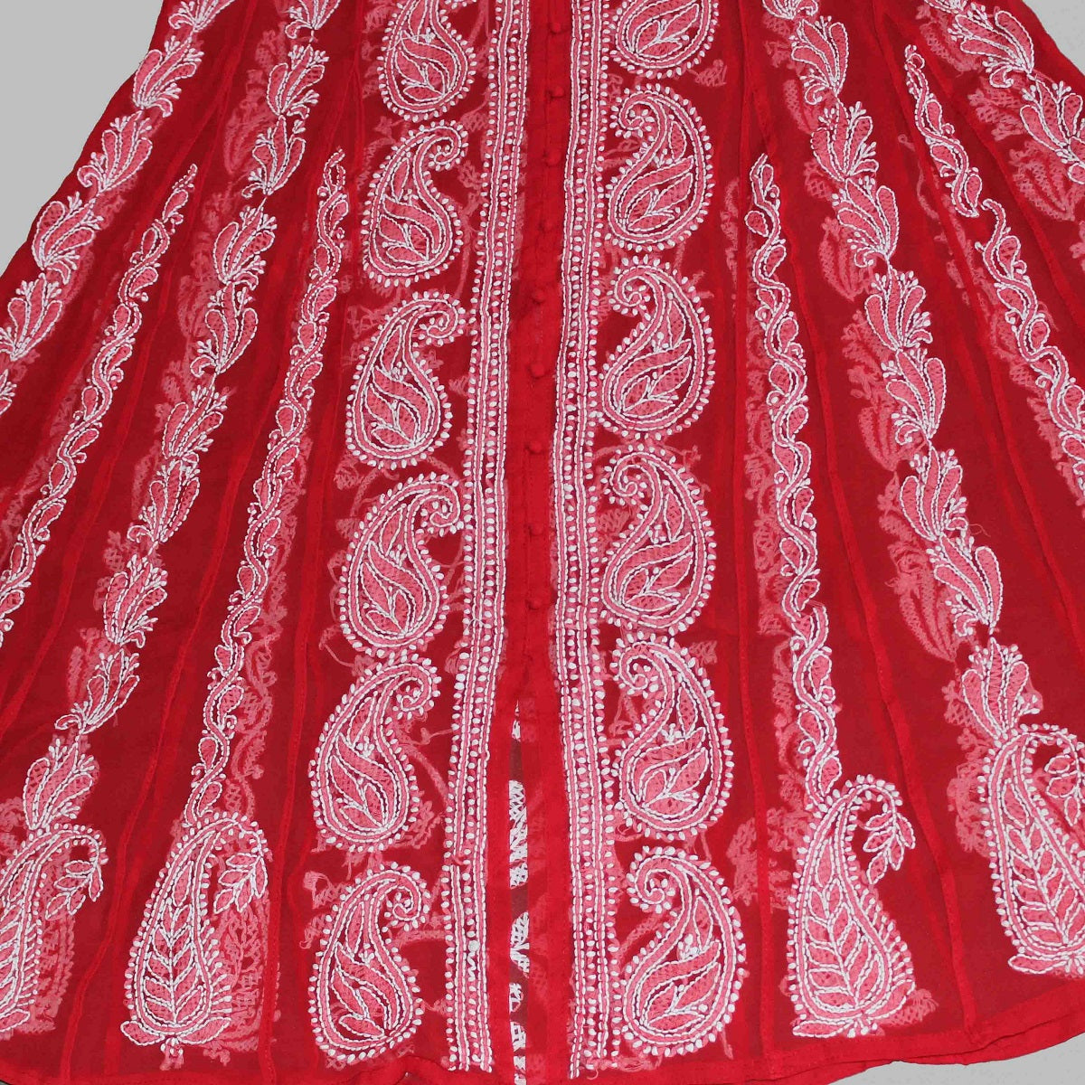 Lucknow Chikankari Red 'Shafaq' Georgette Anarkali-K000007