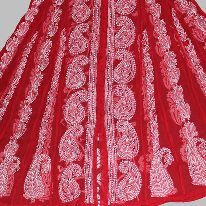 Lucknow Chikankari Red 'Shafaq' Georgette Anarkali-K000007